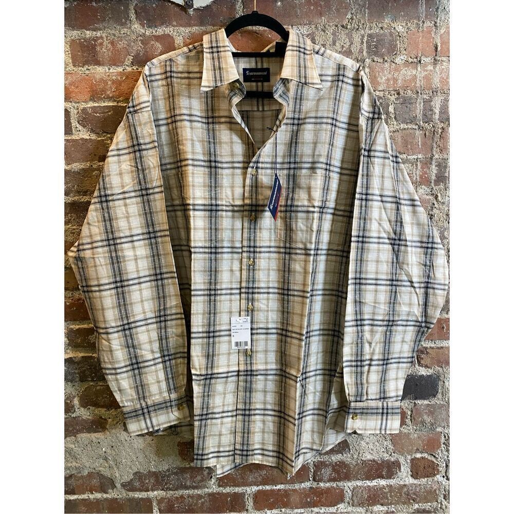 NWT Tournament Arrow Wrinkle Free Oatmeal Plaid Button-Down Shirt Men’s Size XL